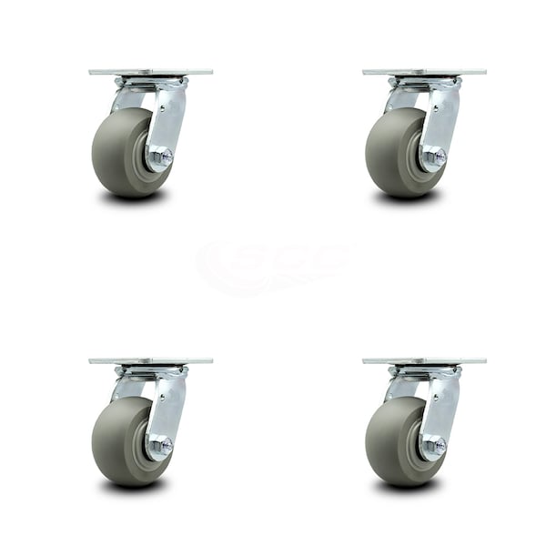 Service Caster 4 Inch Thermoplastic Rubber Wheel Swivel Caster Set with Roller Bearings SCC SCC-30CS420-TPRRD-4 - main